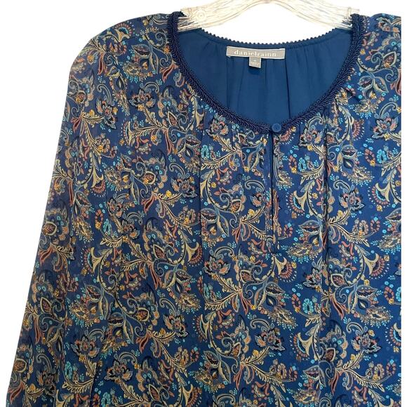 Daniel Rainn Blue Paisley Keyhole Blouse Womens Medium Long Sleeve Career Top - Picture 3 of 10
